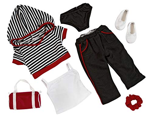 Diana Collection Black, White and Red Hoodie and Pants Set. Complete Outfit with Shoes and Bag. Fits 18" Dolls Like American Girl