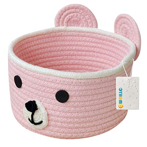 OYHOMO Panier de Rangement Rond en Corde de Coton Tissé Corbeille de Rangement Petit Boîte de Rangement pour Chambre d’Enfant, Bureau, Salle de Bain, Maison Décoration - Rose Cover