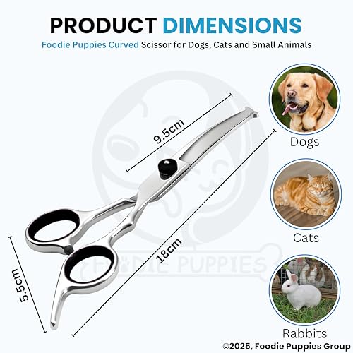 Image of Foodie Puppies Curved Grooming Scissors for Dogs & Cats I Stainless Steel Pet Hair Trimmer with Safe Round Tips for Face, Ear & Paw Grooming Tool for Home & Professional Use