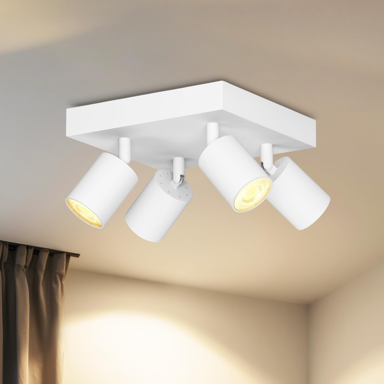 Lvwit Gu10-4 Square White Kitchen Lights Ceiling,Gu10 Light Fitting,Adjustable 4 Way Ceiling Spotlight Fitting,Led White Ceiling Light,Square Ceiling Spotlight,Ceiling Light Fitting Bracket (Bulb Not Included)