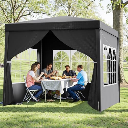 Toboli Pavillon 3 x 3 m en gris avec protection UV 50+, gazebo de jardin avec côtés amovibles, tente de réception avec fenêtres pour terrasse et festival, par exemple – Image 3