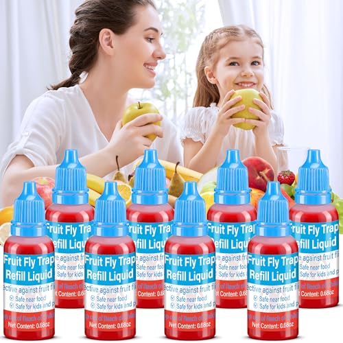 Fruit Fly Trap Refills Liquid Only, 8 Pack for Indoors, Refill Liquid for Gnats Fruit Fly and Mosquito Traps, Fruit Bait Home, Kitchen, Safe Near Pets and Food