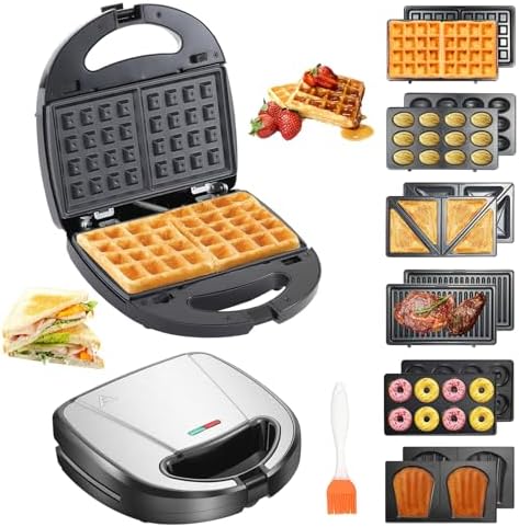6 in 1 Waffle Iron Set, Panini Press Grill and Electric Sandwich ...
