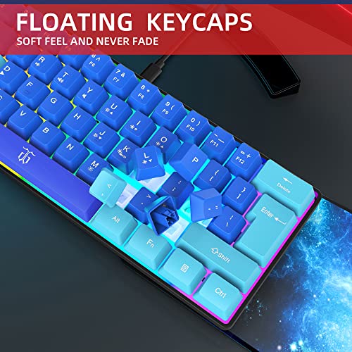 Image of Snpurdiri 60% Wired Gaming Keyboard, RGB Ultra-Compact Mini Keyboard, Waterproof Mechanical Feeling Small Keyboard for PC /Mac Gamer, Typist, Travel, Easy to Carry on Business Trip (Wathet-Blue)