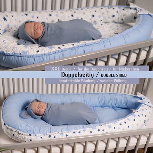 Miniatura 4 de Palulli Nido De Bebé Para Recién Nacido Xxl 120 X 60 Tumbona Nido Para Bebé 100 Algodón Con Bordes Protectores 0-9 Meses