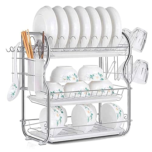 MEIZHITU Escurreplatos De Cocina Escurridor De Platos 3 Niveles, Soporte Metal para Secar, Plato, Taza, Cubiertos, para para Cocina para Encimera