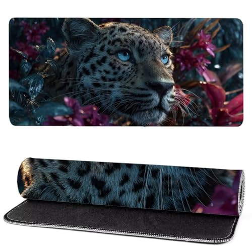 Alfombrilla Raton Leopardo, Animal Mouse Pad 700x300x3mm Gaming Mouse Pad, Superficie Inferior Antideslizante, Movimiento Ratón más Suave, Alfombrilla Escritorio, Mejora Precision y Velocidad ks-16