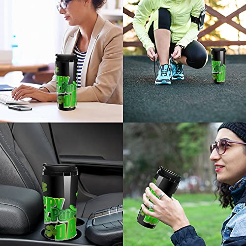 Irish Clover Happy St. Patrick's Day Shamrock - Vaso de viaje de plástico con tapa, doble pared aislada con diseño de… - Imagen 6