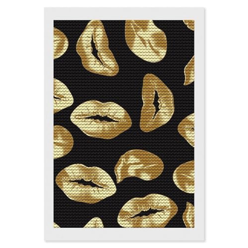 Peinture diamant lèvres dorées, idée cadeau DIY maison