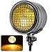 KATUR Faro alogeno 12V Universale Moto Retro Bullet Mesh Griglia Copertura Anteriore Side Mount Light Faro per Harley Honda Suzuki Bikes Cruisers Chopper Bobber Cafe Racer (Lente Gialla)