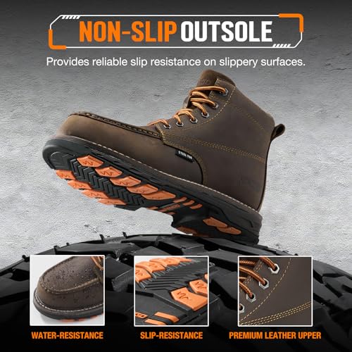 Image of NINGO Steel Toe Work Boots for Men, Puncture Proof & Non Slip Work Boots, Mens Safety Moc Toe Work Shoes with EH Protection, Water & Oil Resistant for Construction, Hunting, Welding