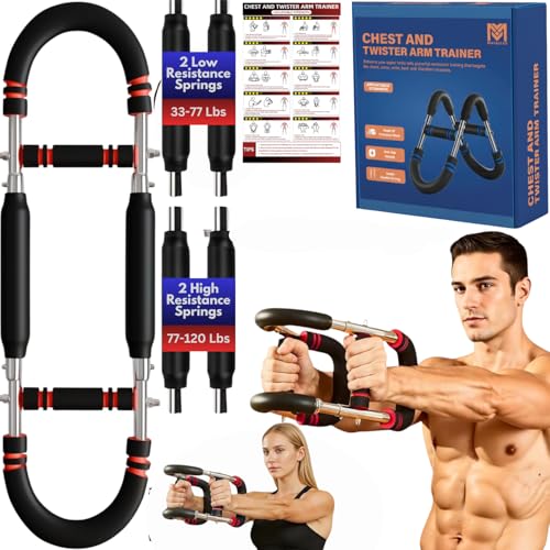 Twister Arm Trainer for Men and Women, Adjustable 5 Resistance Levels (33-120 lbs) Chest & Arm Workout Equipment with 4 Springs and Training Manual, Home Gym Strength Trainer with Anti-Slip Handles - Thumbnail 2