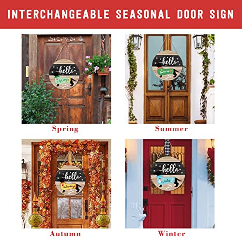 Anyzal Christmas Interchangeable Welcome Sign for Front Door, Christmas Seasonal Holiday Hanging Wreath, Winter Decoration - Dog Clothes and 6 Cute Wooden Pieces for All Seasons