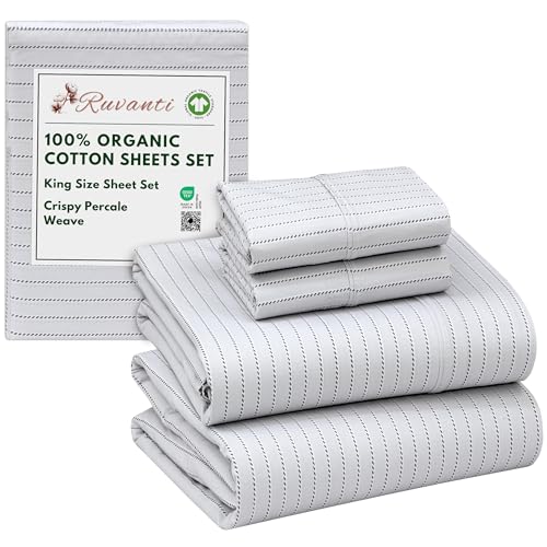 RUVANTI 100% Organic Cotton Sheets King Size, Percale Weave, GOTS Certified, 4-Piece Set, Deep Pocket 15\", Crisp & Breathable, Soft Durable Bedding, SÃ¡banas AlgodÃ³n OrgÃ¡nico â€“ Construction Line