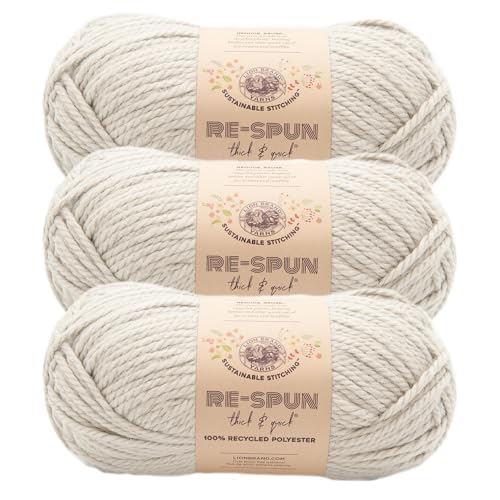 Image of Lion Brand Yarn, Re-Spun Thick & Quick Yarn, Pumice Stone Off White, 3 Pack