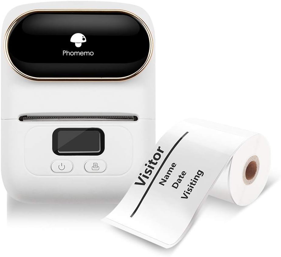 Phomemo-M110 Bluetooth Label Maker with One Box 50×80mm Label, Portable Thermal Label Maker Apply to Labeling, Shipping, Office, Cable, Retail, Barcode, Compatible for Android & iOS System, White