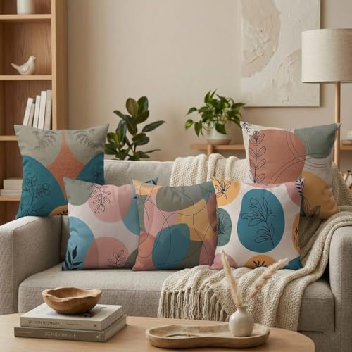Image of Reversible Cushion Cover 16 inch x 16 inch Set of 5 - Premium Stitched Sofa Pillow Cover Set with 10 Unique Bohemian Printed Designs & Invisible Zipper