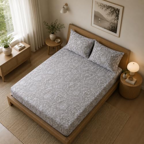 Image of Linen Home Cotton Percale Fitted Bedsheet Set SingleXL Size Damask Brown