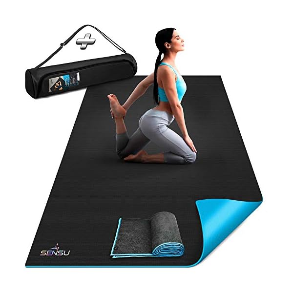 Sensu Large Yoga Mat - 6’ x 4’ x 9mm Extra Thick Exercise Mat for Yoga, Pilates, Stretching, Cardio Home Gym Floor, Non- Slip Anti Tear Eco-Friendly Workout Mat - Use Without Shoes