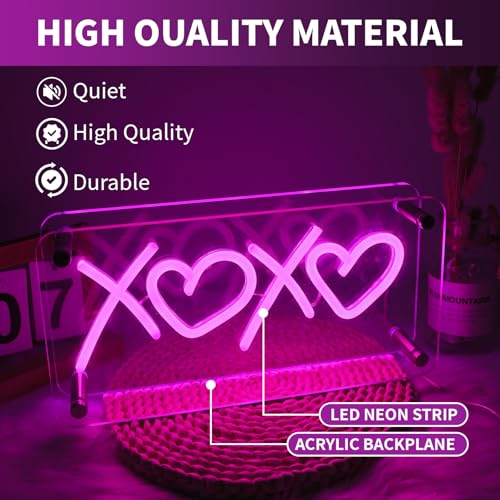 Image of ENUOLI XOXO Neon Sign, USB Powered Neon XOXO Neon Signs Light Dimmable LED Pink XOXO Signs Double-Layer Acrylic Neon for Home Bedroom Bar Club Pub Party Wall /Table Art Decoration Party Night Light Birthday Gift