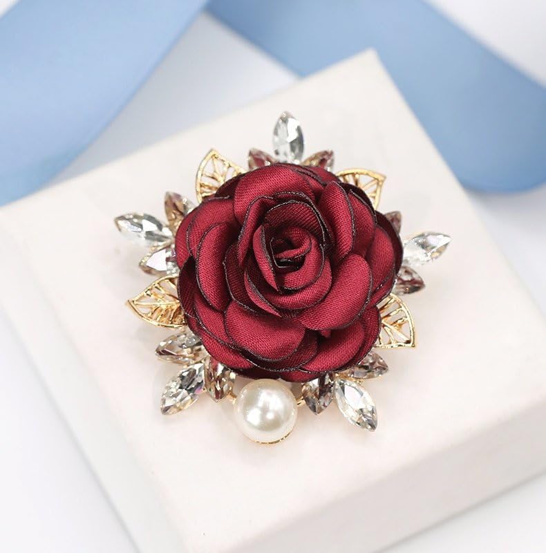 Image of COLORFUL BLING Elegant Rose Flower Pearl Brooch Pin for Women Girls Vintage Floral Hairpin Headpieces Brooch Clothing Bag Scarf Decoration Shawl Pins Jewerly-B