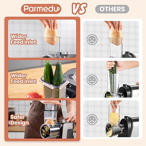 Parmedu Electric Cheese Grater & Meat Grinder: Electric Vegetable Cutter Electric Slicer Shredder Salad Maker - Professional Meat Mincer with 2 Plates, Sausage Maker & Kibbe Kit(Total 12 Attachments) - Image 5