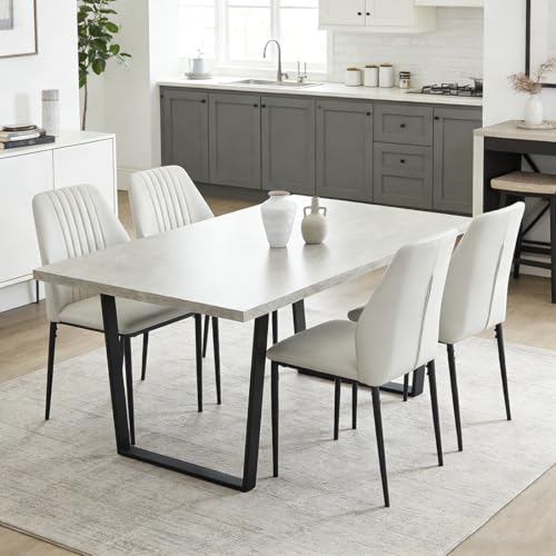 JIEXI Juego de 4 mesas de Comedor de 150 x 100 cm, 4 sillas de Piel sintética, Tablero Rectangular de MDF con Polvo de Cemento, Estilo Moderno y contemporáneo para Comedor y Cocina