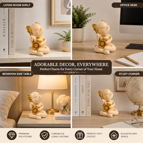 Image of ARMONIA Premium Golden Melody Cat Figurine -Musical Decorative Showpiece for Home Decor | Lightweight Polystone | Ideal for Anniversary, Valentine| Living Room Statue