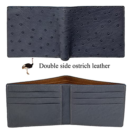 Image of HATA Grey Ostrich Leather Bifold Wallet for Men, Double-Sided Ostrich Billfold with RFID Blocking, Handmade Leather Wallet Gift for Birthday, Anniversary, Father's Day VINAMOS-00