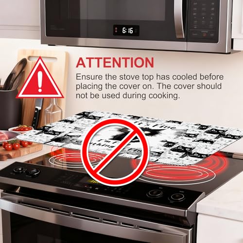 Image of Cat Stove Top Cover for Electric Stove 28 inchx 20 inch, Black Cat Heat Resistant Glass Top Stove Cover Protector, Glass Cooktop Covers, Kitchen Non-Slip Drying Mat Flat Electric Stove Top Covers