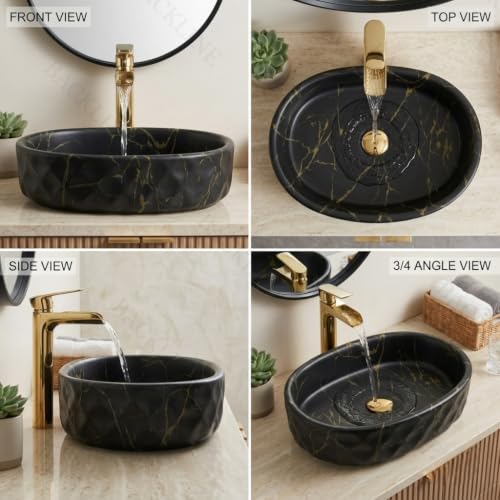 Image of Backline 20x13x5.5 Inche Table Top Wash basin | Basin for Bathroom | Countertop Bathroom Basin For Restaurant /Dining Hall /Living Room /Home (Black Matt)