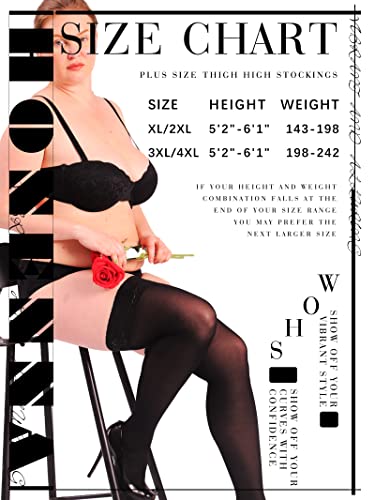 Honenna Plus Size Thigh High Stockings, Semi Sheer Stay Up Lingerie Lace Top Pantyhose For Women, 2 Pairs #TOP5
