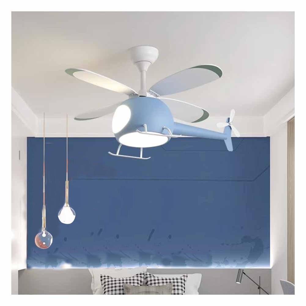 Helicopter Ceiling Fan With Lights For Children's Room, 38.6 " LED Chandelier+fan Boy & Girl Airplane Ceiling Fan Light Helicopter Ceiling Fan Decorative Pendant Lamp ( Color : Blue , Size : 98x50cm )