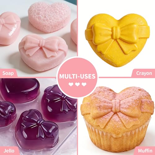 Image of Heart Mold Silicone Soap Molds, 2 Pack Valentine's Day Muffin Brownie Pan for Baking, Jello Candy Mould for Hot Chocolate Bombs Ice Cube Candle Resin