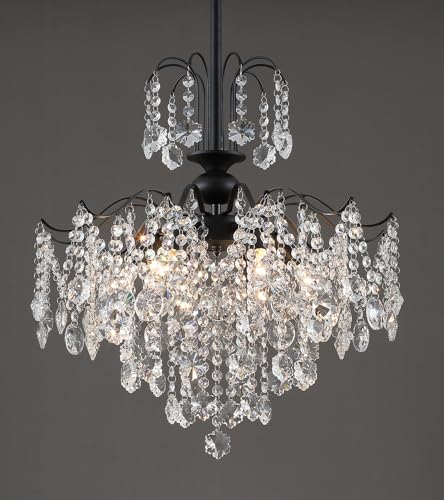 Q&S Crystal Chandelier for Dining Room,Modern Black Crystal Pendant Light,6 Lights for Kitchen...