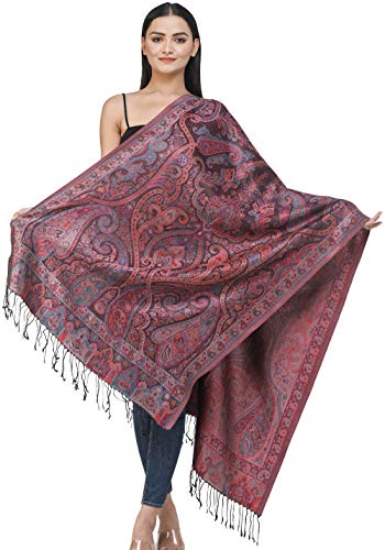 Étole en super soie Jamawar réversible violette taille unique tissée