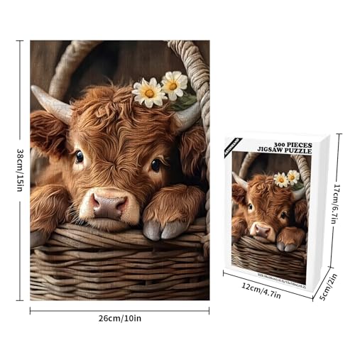 Rompecabezas de 300 piezas para adultos: Vaca Highland, rompecabezas de animales para decoración del hogar, regalo de cumpleaños o fiesta miniatura 2