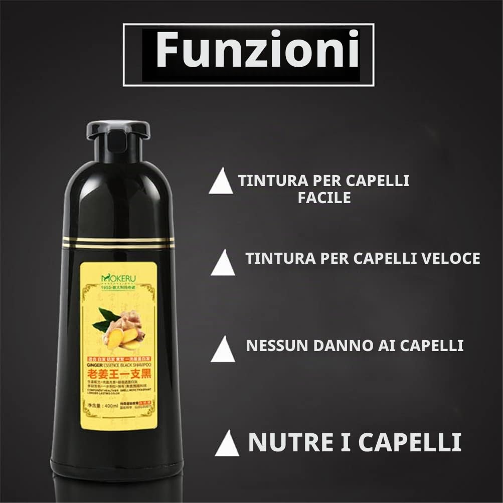 Shampoo allo zenzero naturale a base di erbe che scurisce rapidamente i capelli grigi, per colorare i capelli, anti-caduta dei capelli, cura dei capelli neri naturali (2 pezzi)