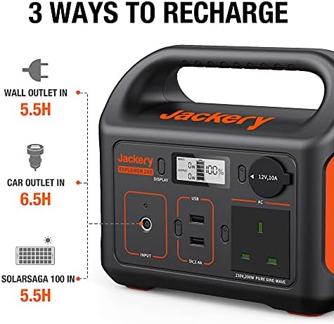 Jackery Portable Power Station Explorer 240, 230V/200W Pure Sine Wave AC Outlet, 240Wh Backup Lithium Battery for Outdoors Picnic Fishing Travel Party Camping (Renewed), Red