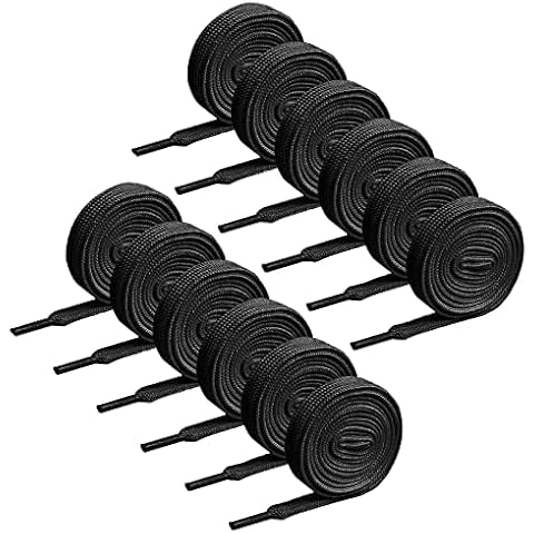 HREDZEO Flat Shoelace,6 Pairs Flat Trainers Shoelace Wide 8mm Durable Sport Shoelace Replacement Athletic Laces for Sports Football Boots Shoes Casual Shoes Adults or Kids(Black Cover