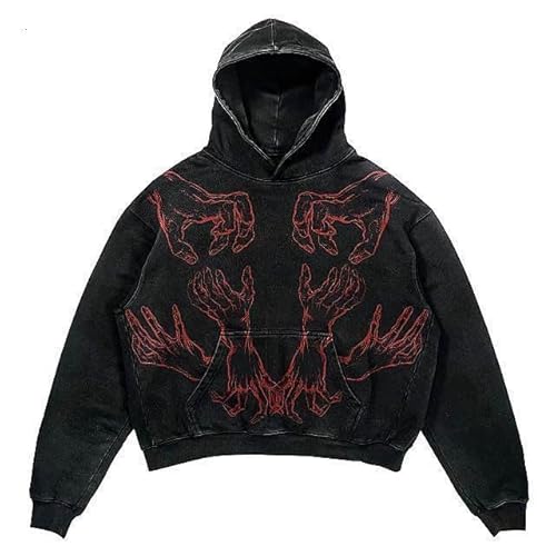 Y2K Hoodie Gothic Casual Printed Skull Fashion Men's Harajuku Long