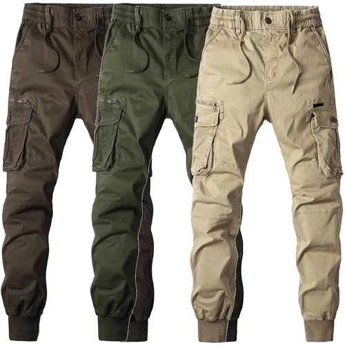 Drawstring Casual Cargo Pants for Men Multi-Pockets Military Cargo Trousers Lightweight Athletic Hiking Sweatpants