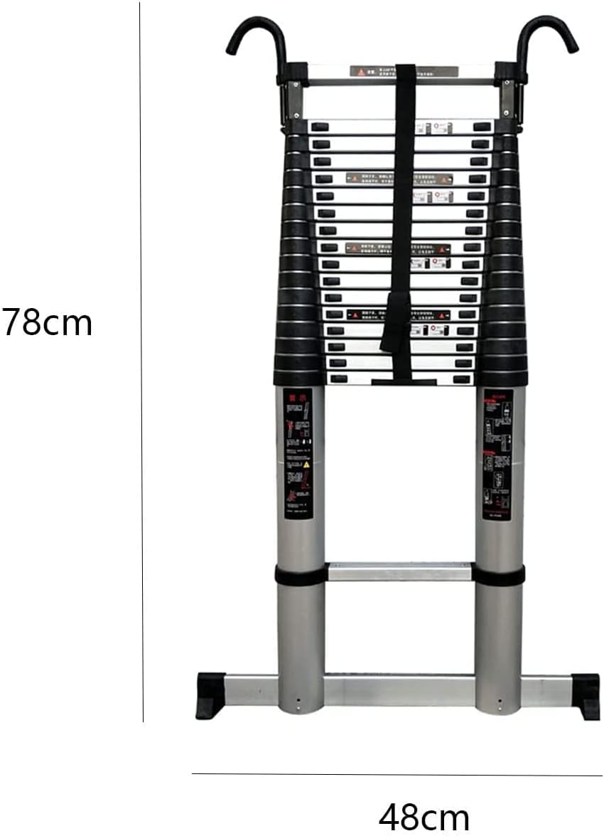 Home Roof Maintenance Telescoping Ladder with Hooks, Boat Rv Camper Collapsible Retractable Ladder, Portable Tallest Telescopic Extension Ladder, Aluminium