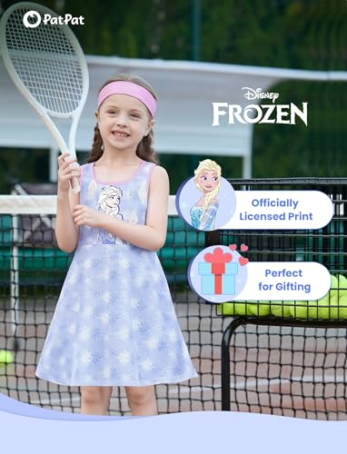 Image of Disney Frozen Elsa Princess Stitch Minnie Girls Tennis Dress Sleeveless Golf Outfit with Shorts Pocket & Headband 2-9 Years
