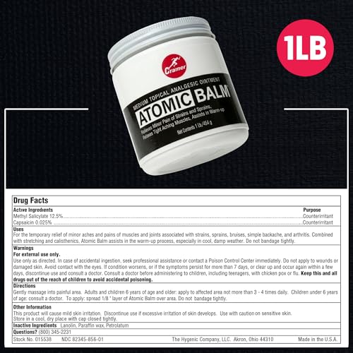 Image of Cramer Atomic Balm, Medium Strength Warming Pain Reliever for Relieving Minor Pain From Strains & Sprains, Relaxing Tight Muscles, & Assisting in Warm-Up for Athletes, Relieve Joint & Arthritis Pain