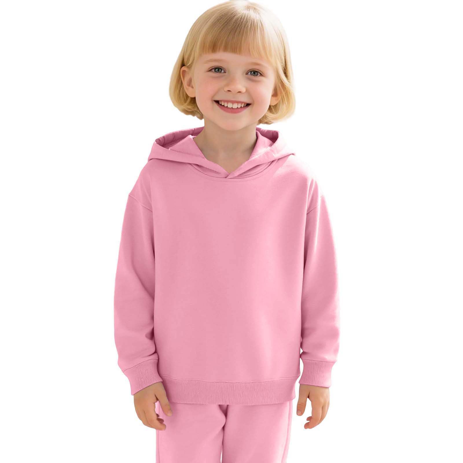 2026 Sudaderas con capucha y sudaderas para niñas Sudaderas de manga larga Ropa casual de color liso Acogedora con forro polar con capucha para niños pequeños hasta adolescentes