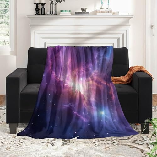SWEET TANG Flannel Plush Blanket for Sofa and Bedroom, Decorative and Cozy Throw for Living Room Decor and Guest Room Comfort, Purple Blue Galaxy Space