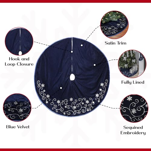 New-Traditions-Velvet-Christmas-Tree-Skirt-with-Embroidered-Sequin-Taffeta-Piping-and-Snowflakes-Tree-Skirt New Traditions Velvet Christmas Tree Skirt with Embroidered Sequin Taffeta Piping and Snowflakes Tree Skirt