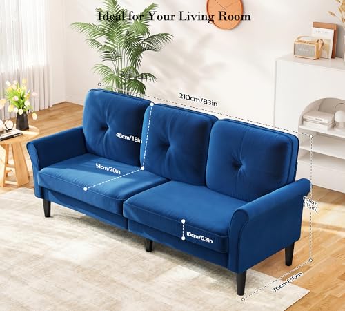 Image of Loveseat Sofa, 83 inch Love Seat Couches, Comfy Velvet Small Couch for Bedroom, Tool-Free Setup Small Couches for Living Room, Modern Sofas for Living Room, 750lbs Load Sofas & Couches, Blue Couch