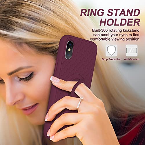 Tisoog For Iphone Xs/Iphone X Case [Cute Dragon Scale Series] With Kickstand, Anti-Scratch Microfiber Lining, Liquid Silicone Gel Rubber Shockproof Drop Protection Case For Iphone X/Xs - Winered #TOP1